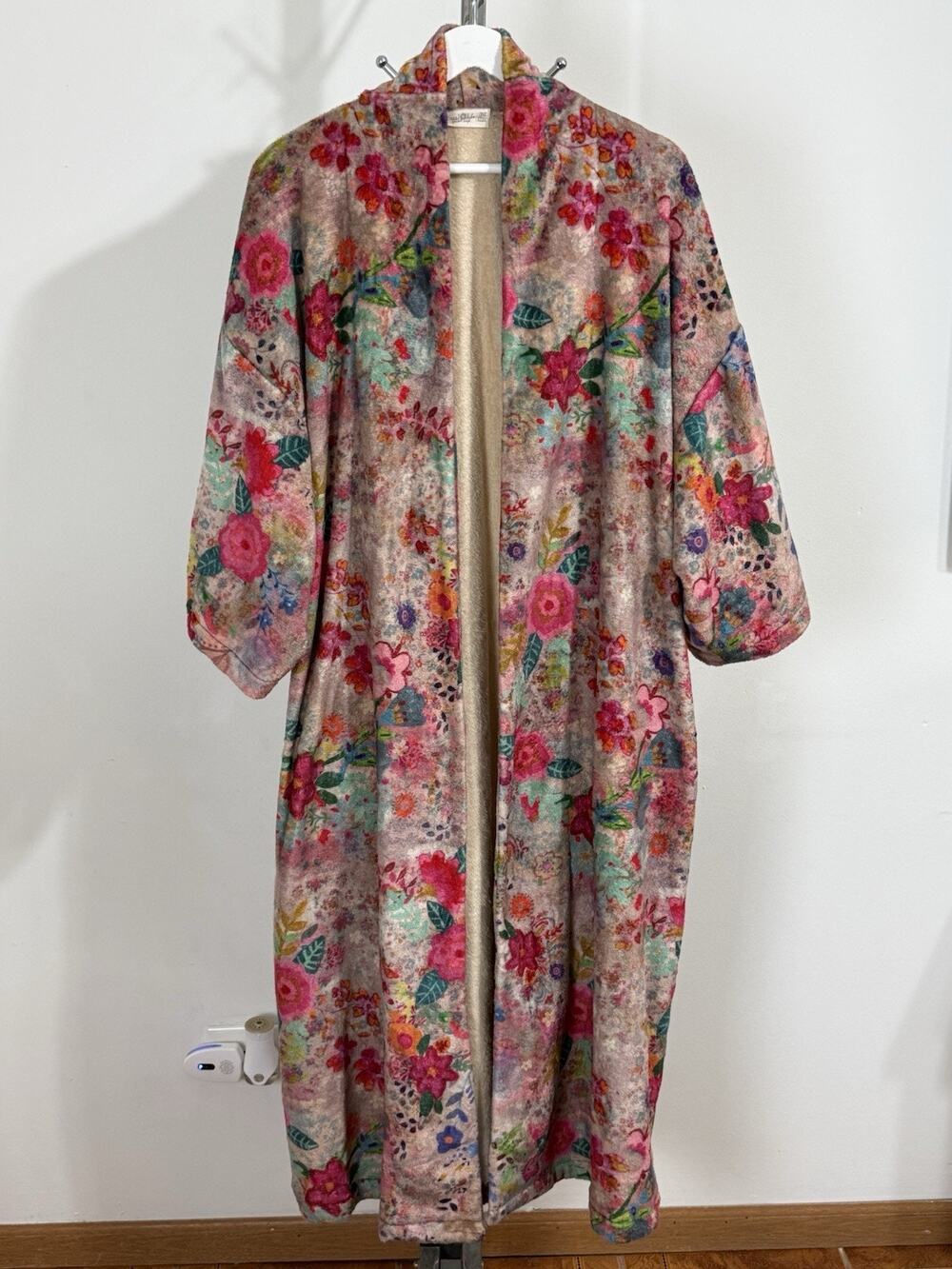 Natural Life Long Cozy Blanket Kimono Duster Fleece Sherpa Floral Women One Size